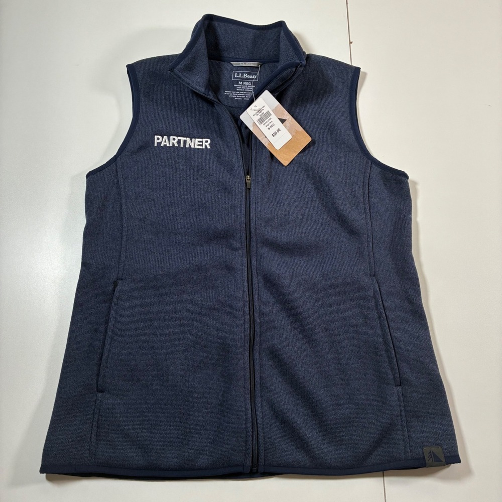 NEW L.L. Bean Sweater Fleece Vest Medium Navy Blue Full Zip Partner Logo